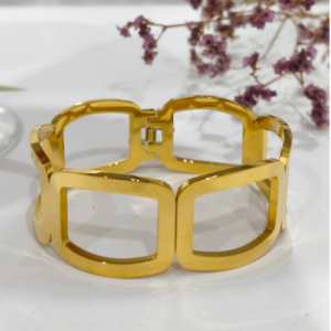 Golden Geometric Link Cuff Bracelet