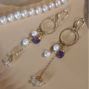 Pearl Purple Charm Drop Earrings