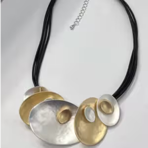 Mixed Metal Disc Cord Necklace