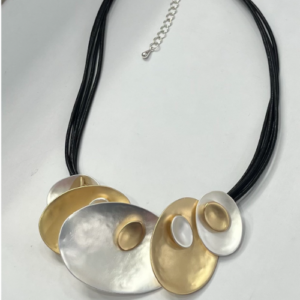 Mixed Metal Disc Cord Necklace