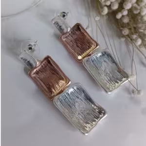 Rose Gold Silver Block Earrings