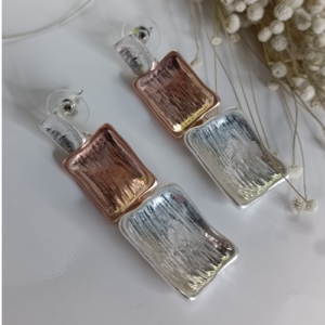 Rose Golden Silver Block Earrings