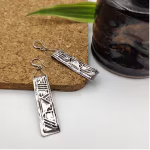 Silver Tribal Bar Earrings