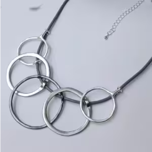 Silver Mixed Ring Cord Necklace