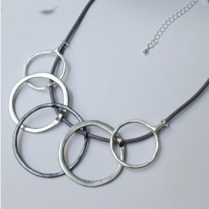 Silver Mixed Ring Cord Necklace