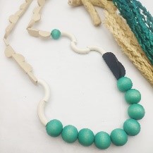 Ivory Turquoise Wave Wood Necklace
