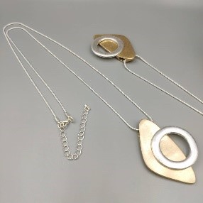 Mixed Metal Oval Pendant Necklace