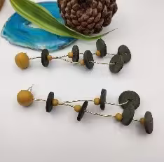 Olive Wood Disc Chain Earrings