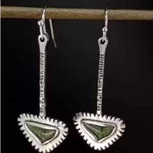 Silver Green Fan Drop Earrings