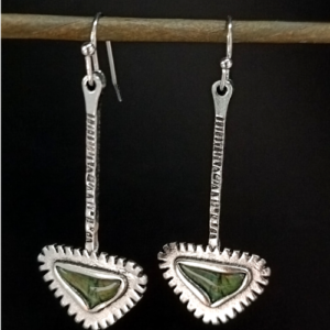 Silver Green Fan Drop Earrings