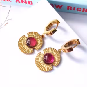 Crimson Medallion Drop Earrings