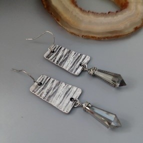 Silver Crystal Bar Drop Earrings