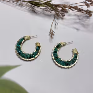 Light Green Half Hoop Beaded Earrings
