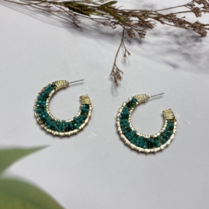 Light Green Half Hoop Beaded Earrings