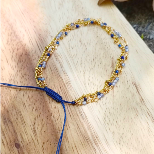 Blue Gold Seed Bead Bracelet