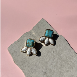 Turquoise Stone Floral Stud Earrings