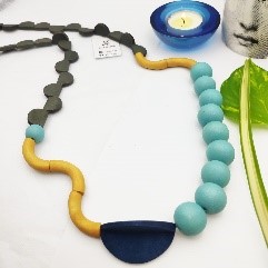 Blue Mustard Wood Bead Necklace