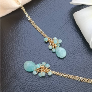 Aqua Stone Cluster Necklace