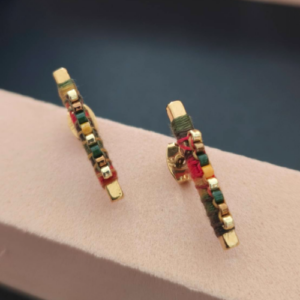 Yellow Multicolor Beaded Bar Stud Earrings