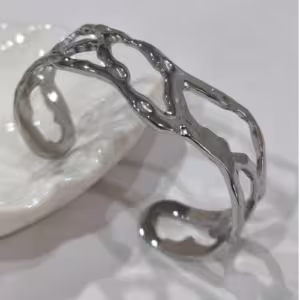 Silver Hammered Wave Cuff Bracelet