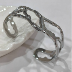 Silver Hammered Wave Cuff Bracelet