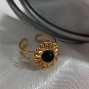 Gold Black Sunburst Ring