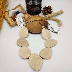 Natural Wood Pebble Statement Necklace