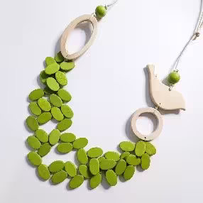 Green Pebble Wood Necklace