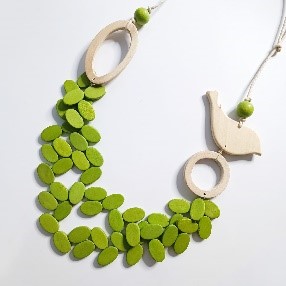 Green Pebble Wood Necklace
