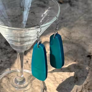 Teal Wood Rectangle Earrings