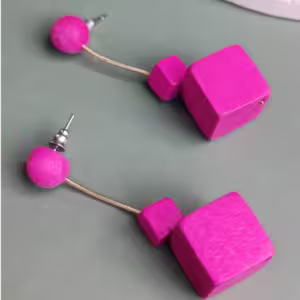 Fuchsia Cube Wood Earrings
