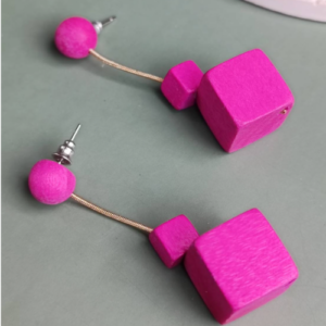 Fuchsia Cube Wood Earrings