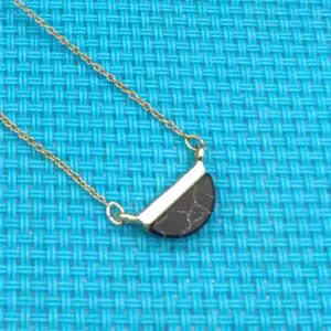 Black White Half Moon Necklace