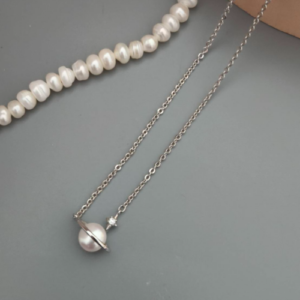 Silver Pearl Planet Necklace