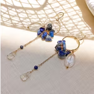 Blue Floral Beaded Drop Earrings