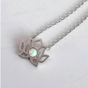 Silver Lotus Stone Necklace