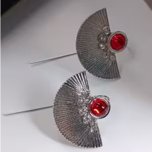 Silver Fan Red Earrings