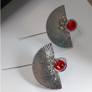 Silver Fan Red Earrings