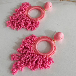 Light Pink Fringe Circle Beaded Earrings