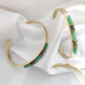 Green Beaded Cuff Bracelet
