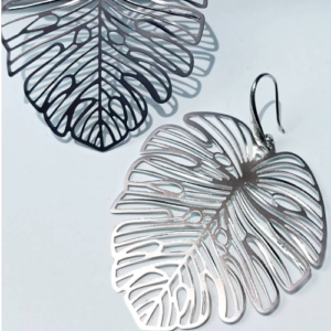 Silver Monstera Leaf Earrings