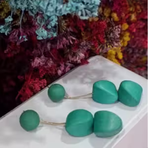 Teal Geometric Wood Earrings