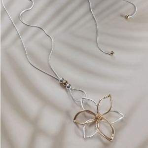 Mixed Metal Flower Outline Necklace