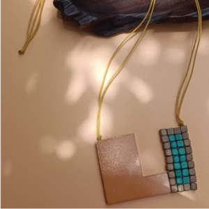 Blue Flower Disc Necklace