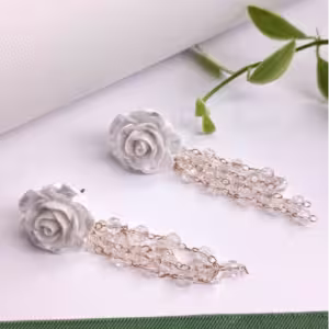 White Rose Tassel Earrings