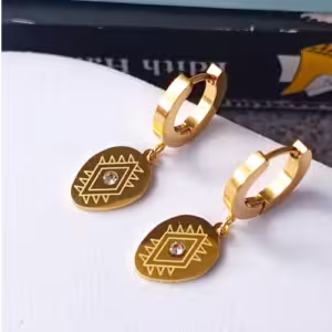 Gold Engraved Leaf Hoops