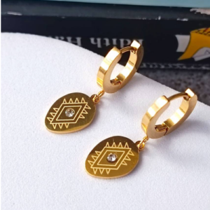 Gold Engraved Leaf Hoops