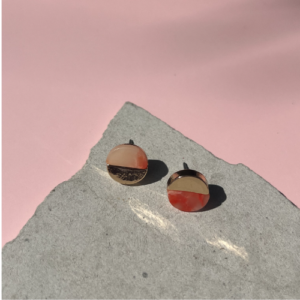 Pink Round Colorblock Stud Earrings