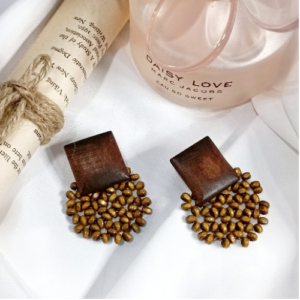 Brown Beaded Half Moon Earrings