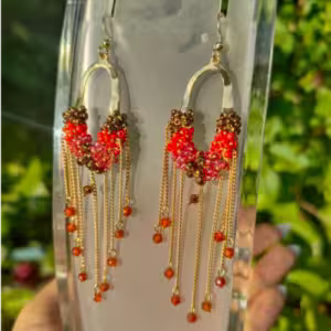 Red Beaded Tassel Earrings